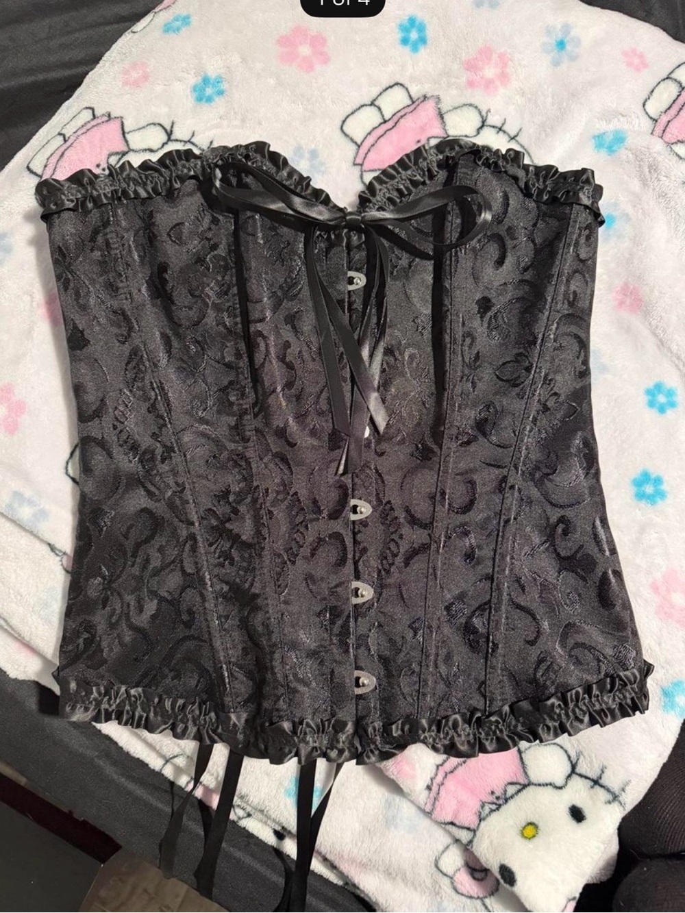 Amazon Black Floral Brocade Corset Bodysuit with Ribbon Tie